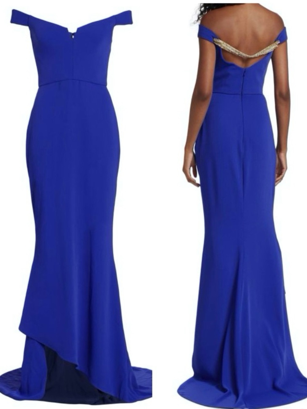Reem Acra Off-Shoulder Mermaid Gown Blue Size